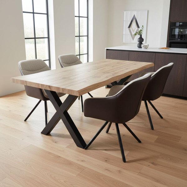 Vikio Jídelní set 4+1 160x90 cm dub, krémová látka VJS154-4K