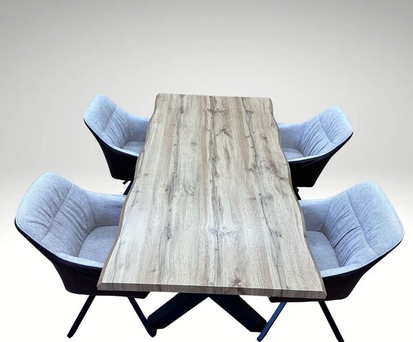 Vikio Jídelní set 4+1 160x90 cm dub, krémová látka VJS154-4K