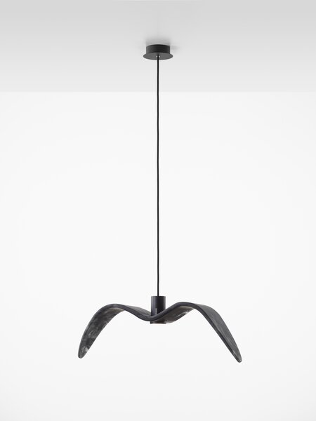 Designové závěsné svítidlo Brokis Night Birds PC964 Povrch Montury: Stříbrný elox, Barva skla: Šedá kouřová - masiv, Povrch baldachýnu: kov - černý matný komaxit
