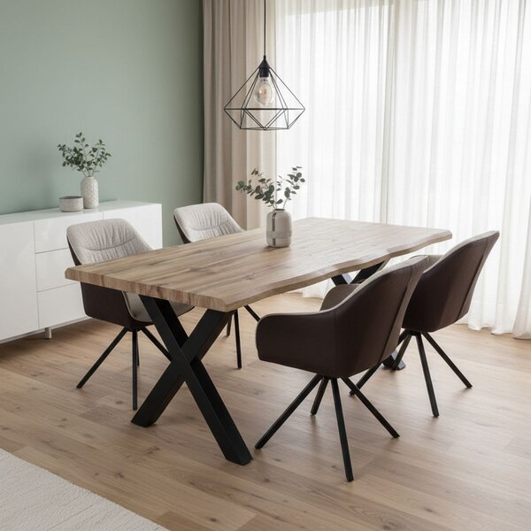 Vikio Jídelní set 4+1 160x90 cm dub, krémová látka VJS154-4K