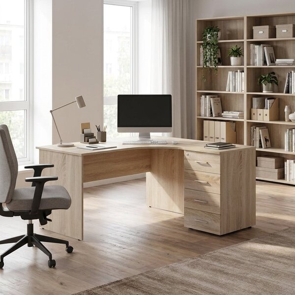 Ergonomický stůl Impress 160 x 90 cm, pravý, dub sonoma
