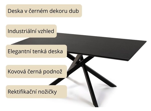 Vikio Jídelní stůl 180x90 černý dekor dřeva HJS102C