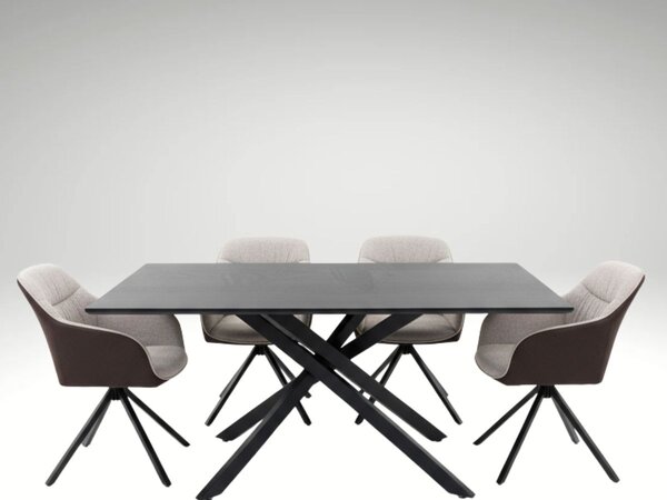 Vikio Jídelní set pro 4 osoby 180x90 cm černý, krémová látka VJS208-4K