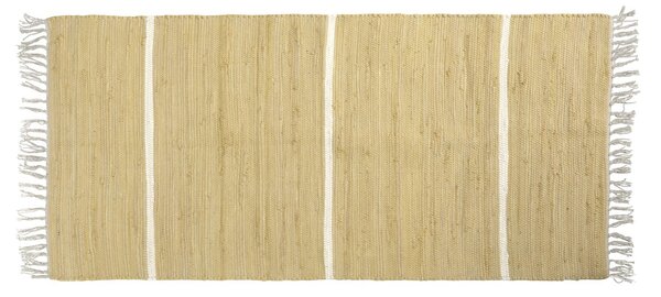 Žlutý bavlněný koberec s pruhy a třásněmi Rag honey - 70*160 cm - Chic Antique