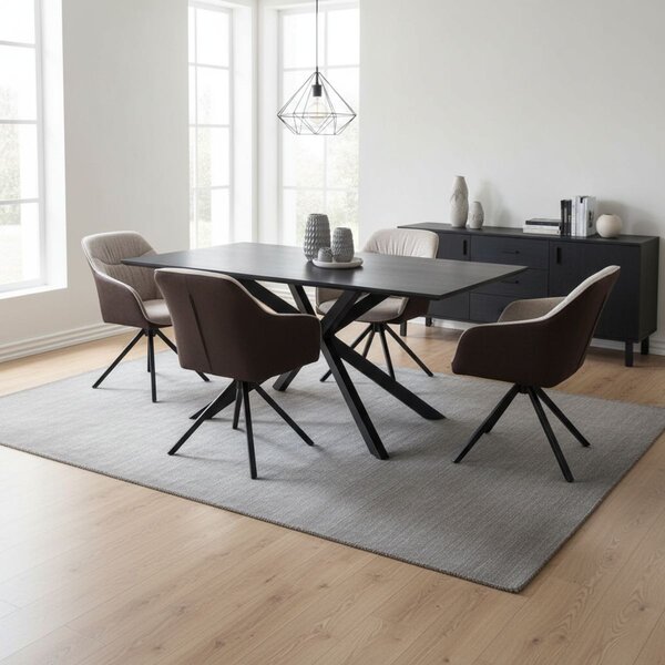 Vikio Jídelní set pro 4 osoby 180x90 cm černý, krémová látka VJS208-4K