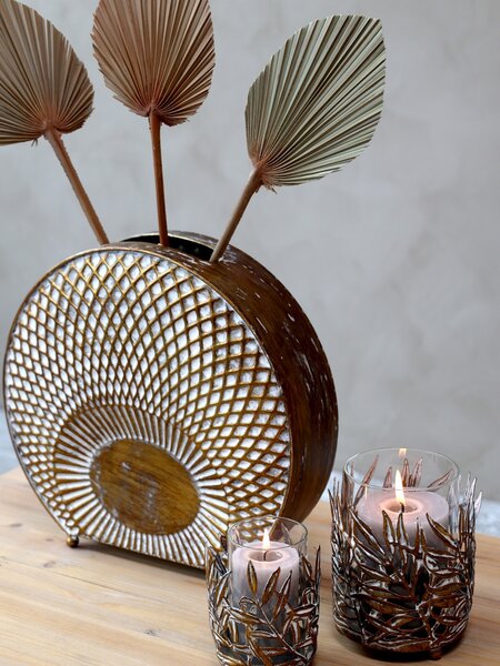 Bronzový antik kovový svícen Vire Leaves - Ø 12*14 cm - Chic Antique