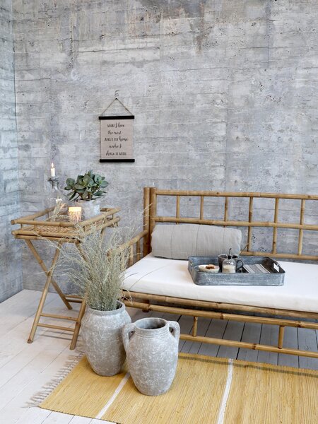 Žlutý bavlněný koberec s pruhy a třásněmi Rag honey - 70*160 cm - Chic Antique