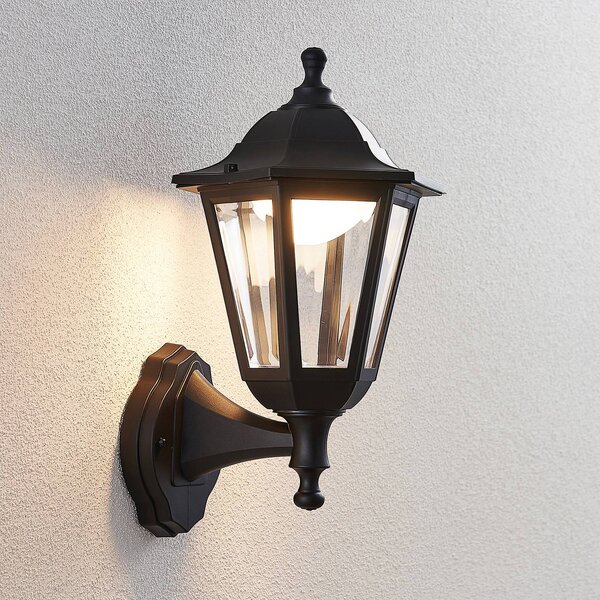 Lindby Venkovní nástěnné svítidlo LED Iavo, černé, lucerna, 38 cm, Černá, Plast, Starožitný, Nástěnné bodové svítidlo
