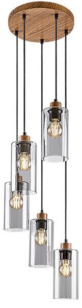 RABALUX 72125 Tanno závěsné svítidlo 5xE27 D250mm imitace dřeva, kouřová