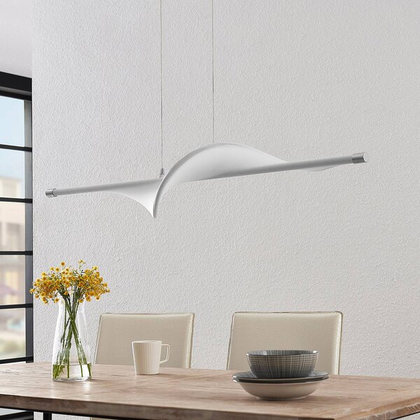 Lucande LED závěsné svítidlo Edano, 122 cm, bílé, textilní, stmívatelné, stmívatelný, Bílá / opál, Obývací pokoj / jídelna, Textil / tkanina / hedvábí, Moderní