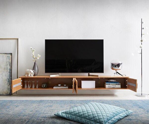DELIFE TV stolek Fevo 220 cm akácie přírodní 4 dvířka závěsný
