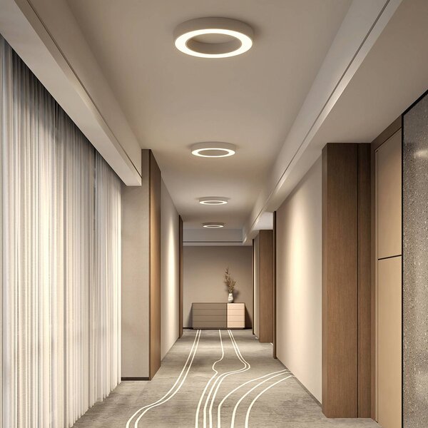 Arcchio LED stropní svítidlo Sharelyn, Ø 60 cm, bílé, stmívatelné, stmívatelný, Bílá / opál, Kuchyň, Hliník, Moderní