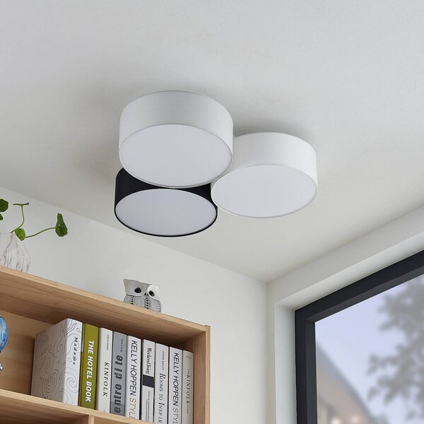 Lindby Janita LED stropní svítidlo, 3 světla, tříbarevné, stmívatelný, Černá, Obývací pokoj / jídelna, Textil / tkanina / hedvábí, Moderní