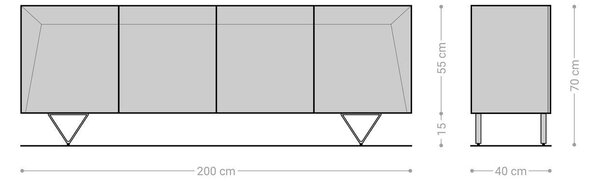 DELIFE Komoda Kayu 200x40x70 cm akácie přírodní 4 dvířka podnož ve tvaru V