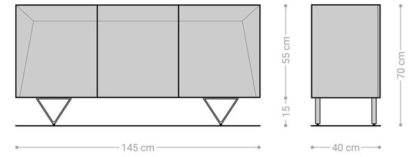 DELIFE Komoda Kayu 145x40x70 cm akácie přírodní 3 dvířka podnož ve tvaru V