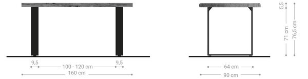 DELIFE Jídelní stůl Edge 160x90 cm XL akácie přírodní nerezová ocel úzký Live-Edge