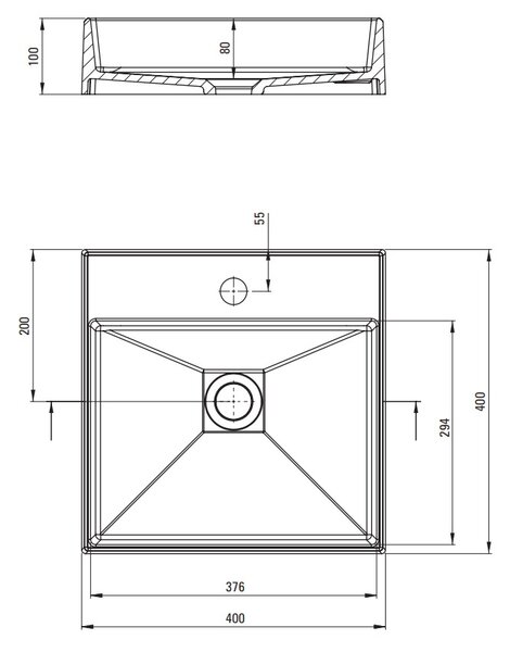Deante Correo, granitové umyvadlo na desku 400x400x100 mm, černá matná, DEA-CQR_NU4S