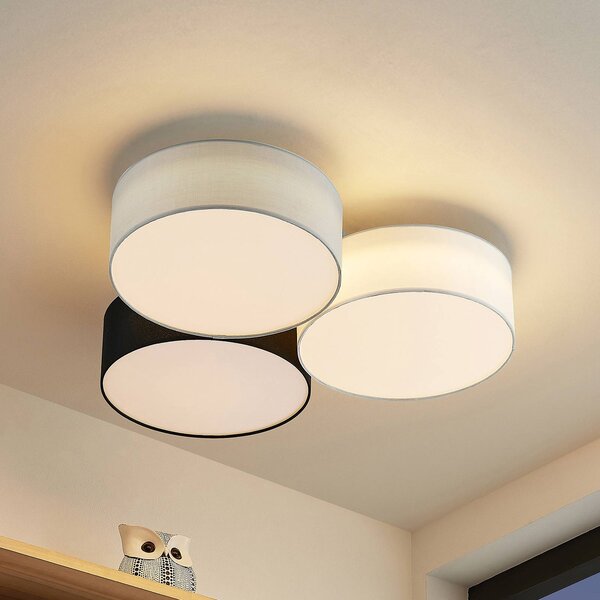 Lindby Janita LED stropní svítidlo, 3 světla, tříbarevné, stmívatelný, Černá, Obývací pokoj / jídelna, Textil / tkanina / hedvábí, Moderní