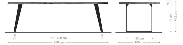 DELIFE Jídelní stůl Edge 260x100 akácie přírodní kov šikmý Live-Edge