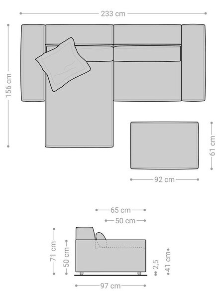 DELIFE Rohová pohovka Sirpio 230x155 cm mikrovlákno černá variabilní lenoška s taburetem