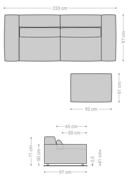 DELIFE Pohovka XL Sirpio 230x95 cm manšestr béžová s taburetem