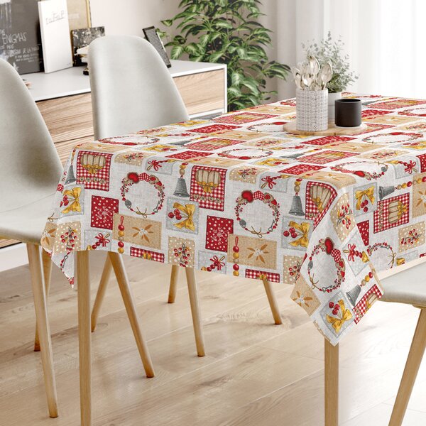 Goldea vánoční hranatý ubrus loneta - vánoční ozdoby patchwork 100 x 100 cm