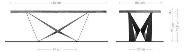 DELIFE Jídelní stůl Edge 240x100 akácie přírodní Spider plochá ocel nerezová ocel Live-Edge