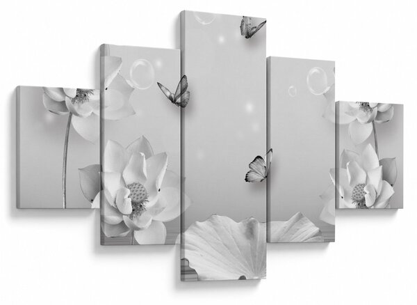 Obraz - Květinový design s motýlky (125x70 cm)