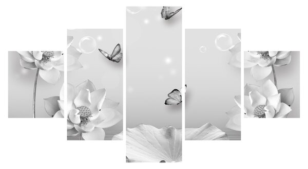 Obraz - Květinový design s motýlky (125x70 cm)