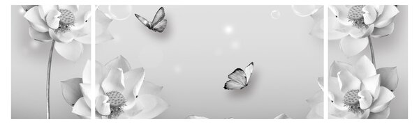 Obraz - Květinový design s motýlky (170x50 cm)