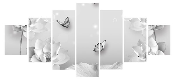 Obraz - Květinový design s motýlky (210x100 cm)