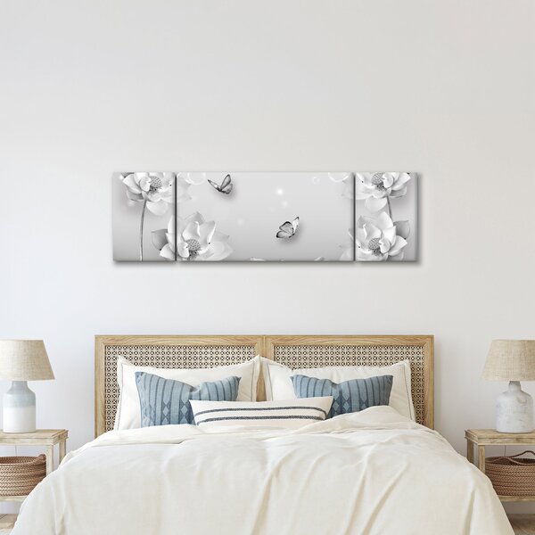 Obraz - Květinový design s motýlky (170x50 cm)