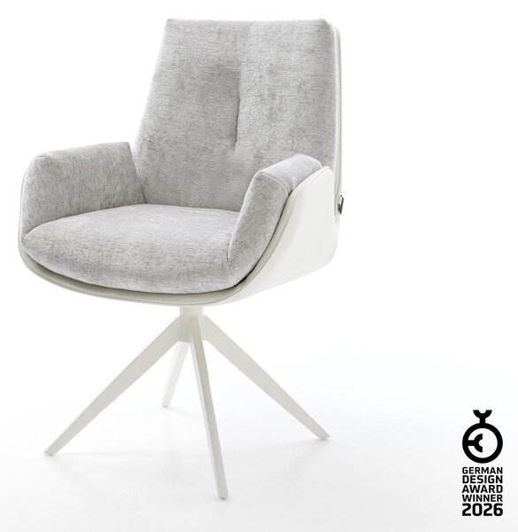 DELIFE Jídelní židle Clea-Flex kombinace materiálů pravá kůže bílá stříbrně šedá široká křížová podnož bílá 360° otočná houpací funkce