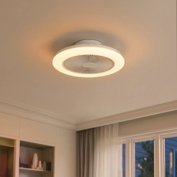 Lindby Stropní ventilátor LED Vedin, bílý, DC, Ø 45 cm, RGBW, stmívatelný, Bílá / opál, Obývací pokoj / jídelna, Plast, Moderní