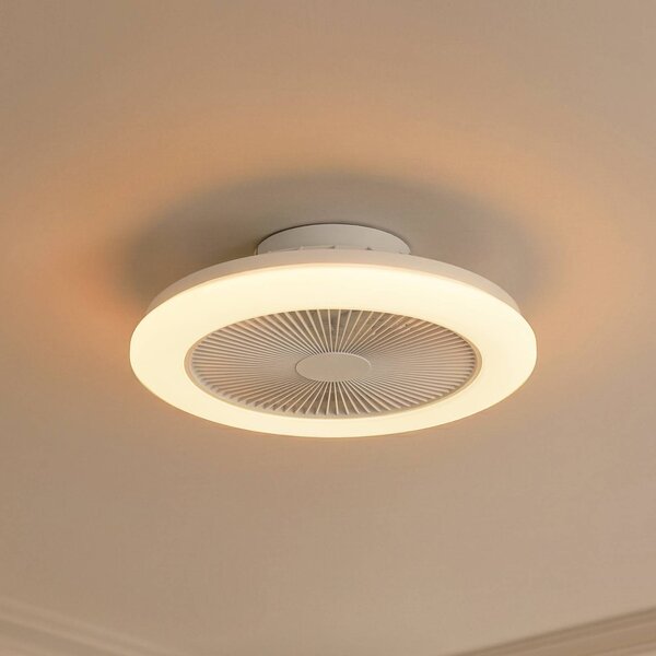 Lindby Stropní ventilátor LED Vedin, bílý, DC, Ø 45 cm, RGBW, stmívatelný, Bílá / opál, Obývací pokoj / jídelna, Plast, Moderní