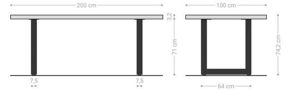 DELIFE Jídelní stůl Edge 200x100x2,5-3 dub přírodní nerezová ocel široký Live-Edge