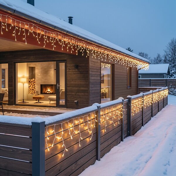 SOLIGHT LED vánoční závěs rampouchy, 300 LED, 15m, IP44, teplá bílá