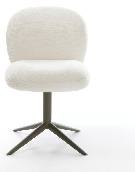 DELIFE Jídelní židle Nube-Flex bouclé měkký béžová podnož kříž titanová barva 360° otočný houpací funkce taštičkové pružiny