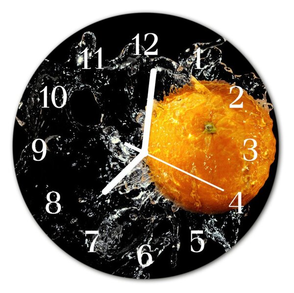Nástenné skleněné hodiny oranžový fi 30 cm