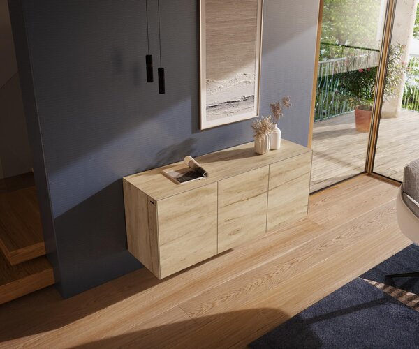 DELIFE Komoda Cuor 150 cm keramika Laminam® Sabbia dubová 3 dvířka závěsná