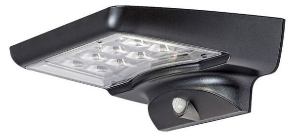RABALUX 77014 Moselle solární nástěnné svítidlo LED 4W/300lm 4000K IP44 černá, průhledná, soumrakový a pohybový senzor