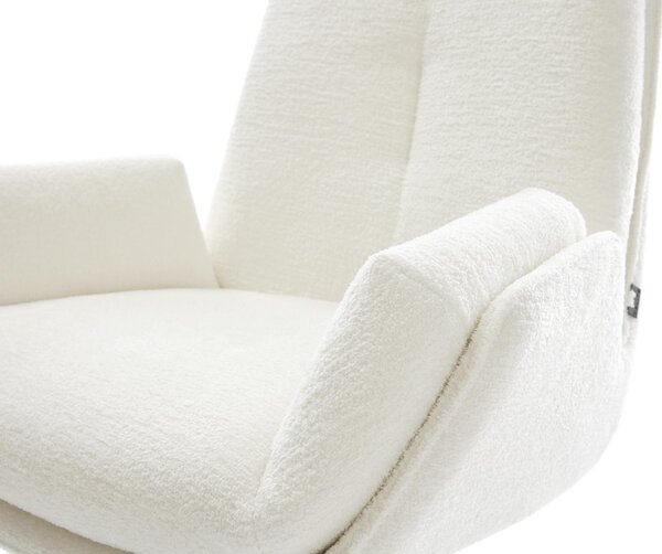 DELIFE Jídelní židle Clea-Flex bouclé měkký béžová dřevěná podnož hranatá přírodní 180° otočný