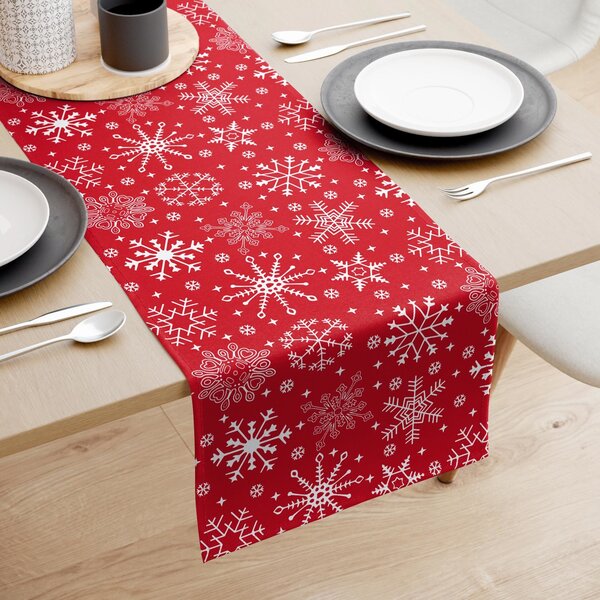 Goldea vánoční běhoun na stůl 100% bavlna - sněhové vločky na červeném 35x140 cm