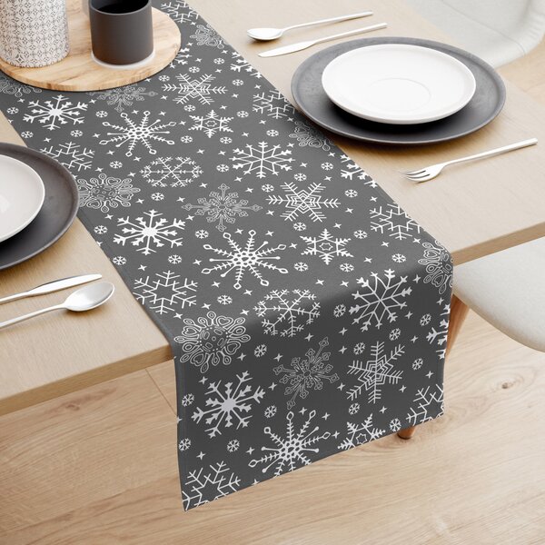 Goldea vánoční běhoun na stůl 100% bavlna - sněhové vločky na šedém 35x140 cm
