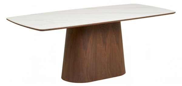 Jídelní stůl Noli, obdélníkový, keramika/jasanová dýha, bílá/tmavě hnědá, 200 × 90 × 76 cm – House Nordic