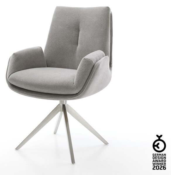 DELIFE Jídelní židle Clea-Flex látka Měkký šedá křížová podnož široká nerezová ocel 360° otočný houpací funkce