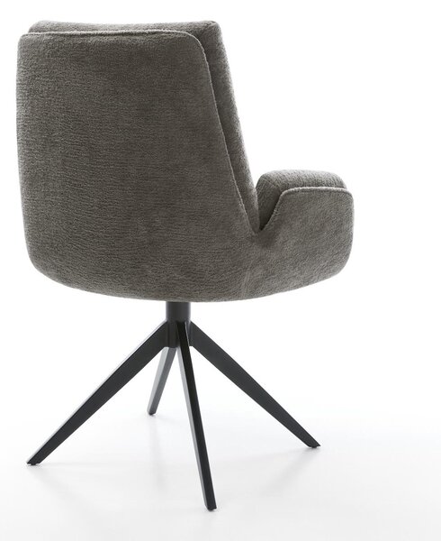 DELIFE Jídelní židle Clea-Flex bouclé měkký tmavě béžová křížová podnož široká černá 360° otočný houpací funkce