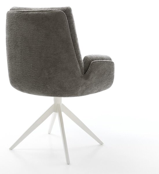 DELIFE Jídelní židle Clea-Flex bouclé měkký tmavě béžová křížová podnož široká bílá 360° otočný houpací funkce