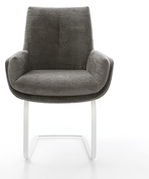 DELIFE Jídelní židle Clea-Flex bouclé měkký tmavě béžová konzolová podnož plochá bílá