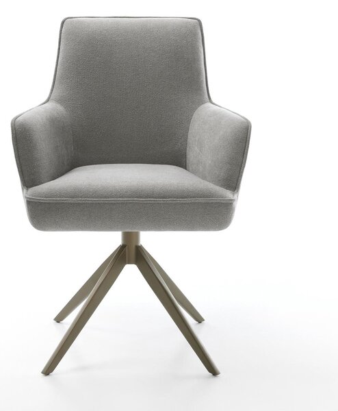 DELIFE Jídelní židle Heira-Flex s područkami potahová látka Měkký šedá křížová podnož široká Titanová barva 360° otočný houpací funkce taštičkové pružiny